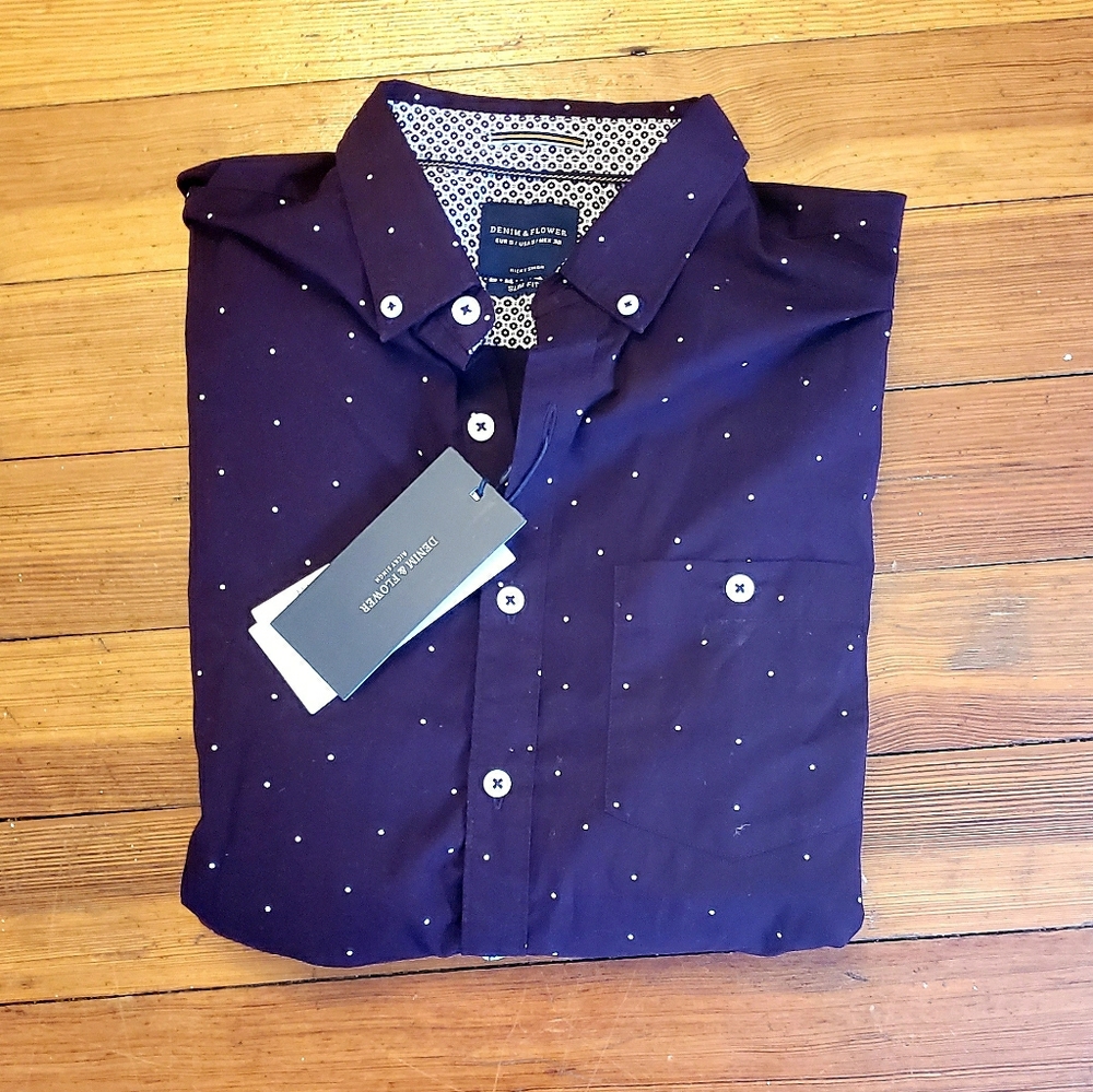 Denim and flower slim for button up shirt